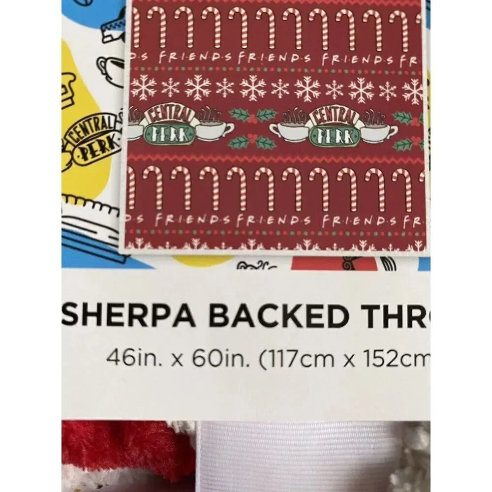 Friends Sherpa Backed Soft Throw Blanket 46 in X 60 in‎ Central Perk Coffee NEW